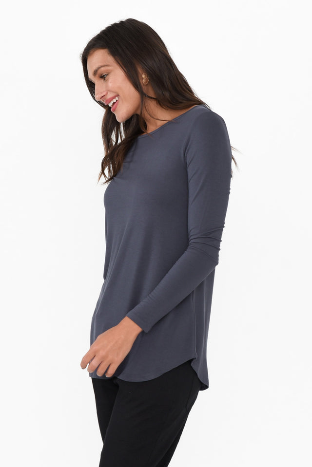 Marie Deep Blue Bamboo Sleeved Top image 4