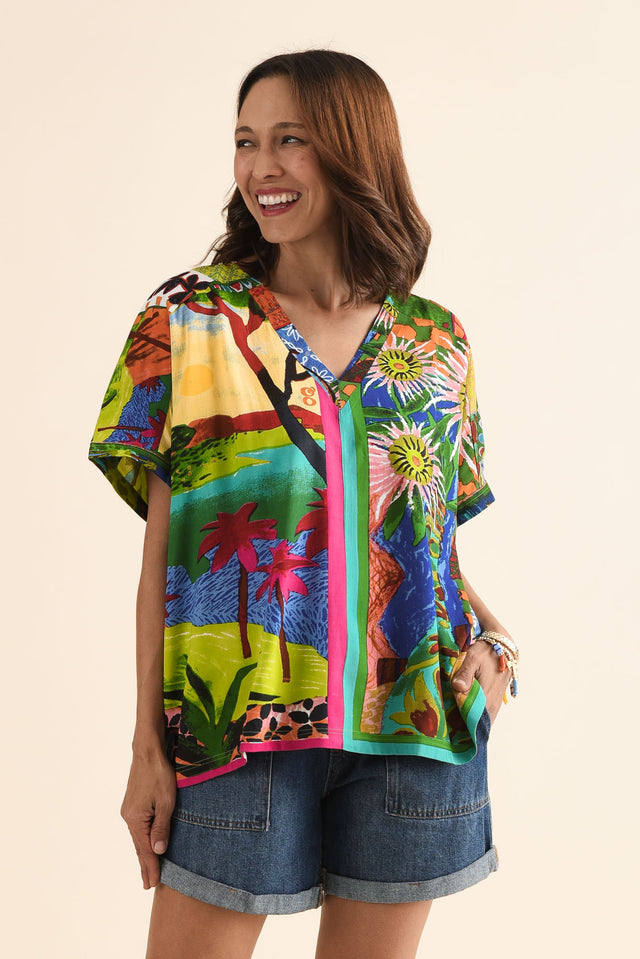 Marila Green Meadow Oversized Top,Front,Brunette model,alt text|model:Cara image 1