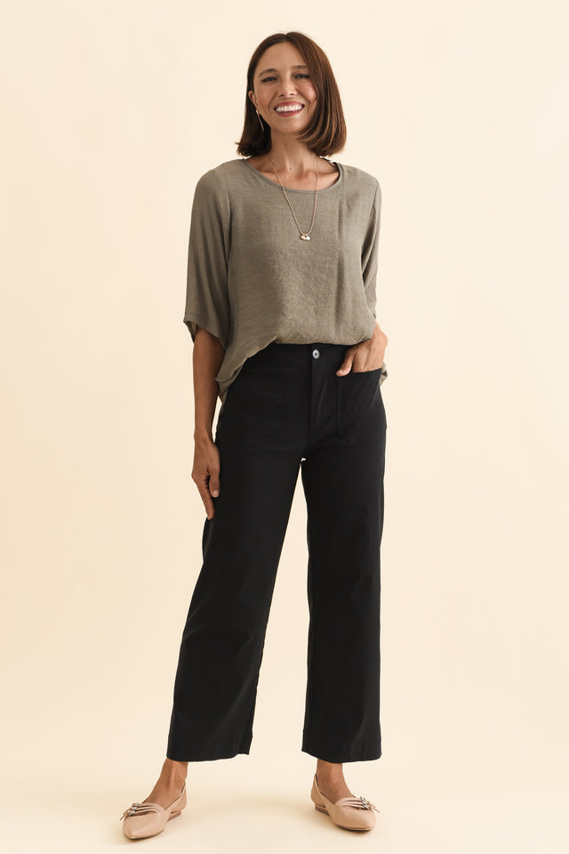 Marine Black Straight Leg Pants,Brunette model,alt text|model:Cara image 4