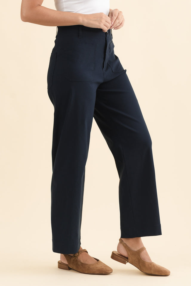 Marine Navy Straight Leg Pants,Brunette model,alt text|model:MJ image 3