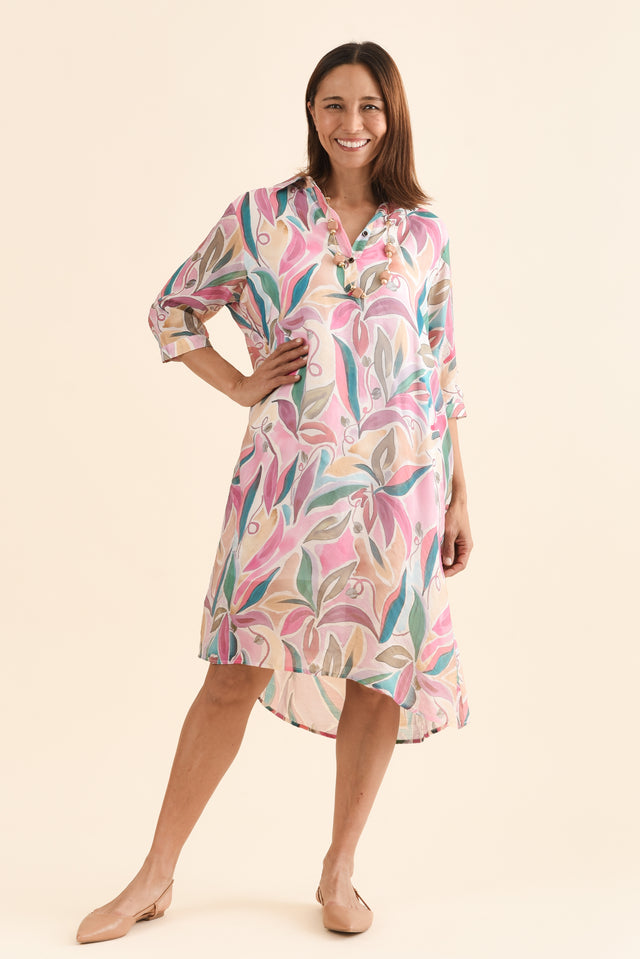 Mario Pink Geo Pocket Dress,Full Body,Brunette model,alt text|model:Cara image 2