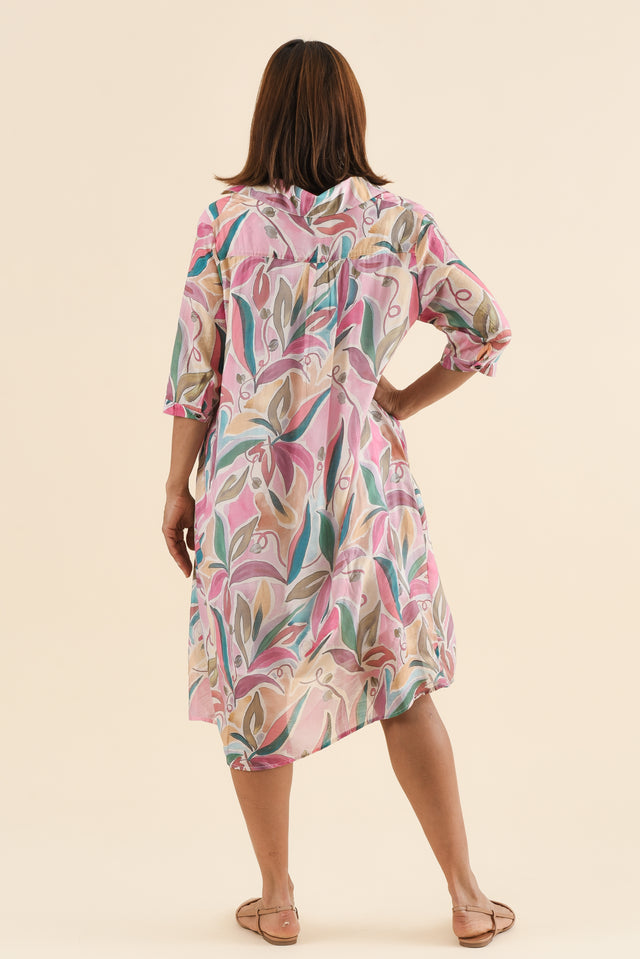 Mario Pink Geo Pocket Dress,Back,Brunette model,alt text|model:Cara image 4