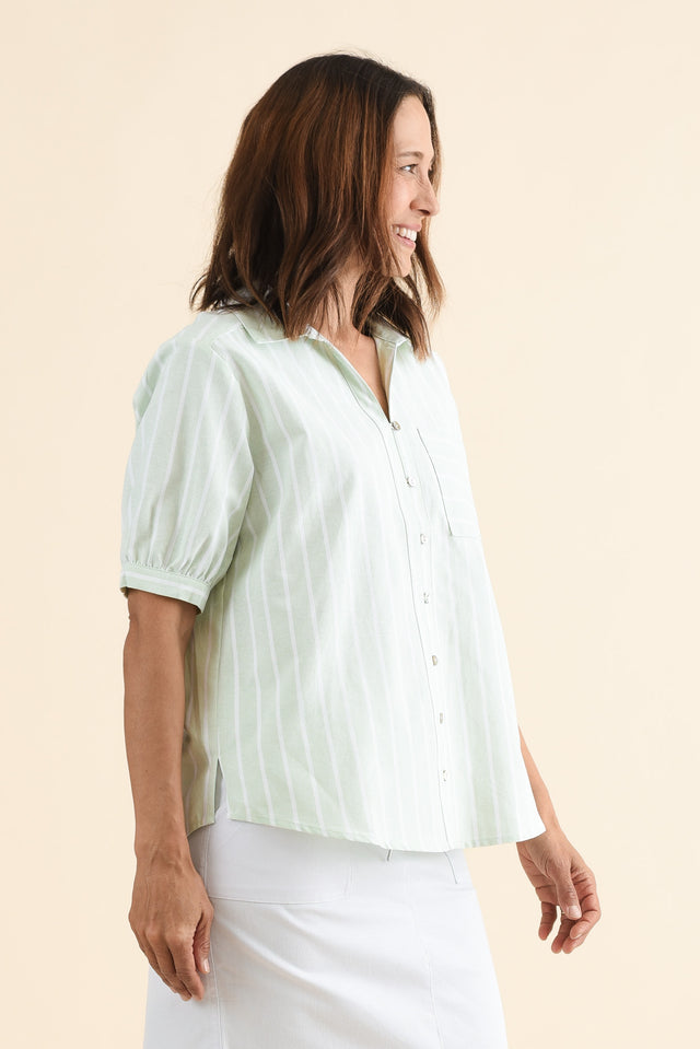 Maris Mint Stripe Cotton Blend Shirt,Side,Brunette model,alt text|model:Cara image 3