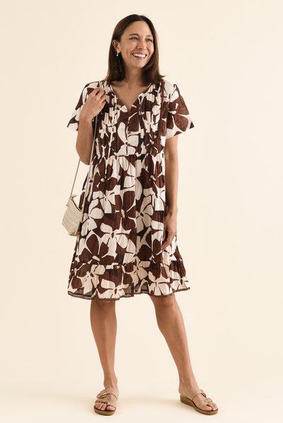 Marisol Chocolate Garden Crinkle Cotton Dress