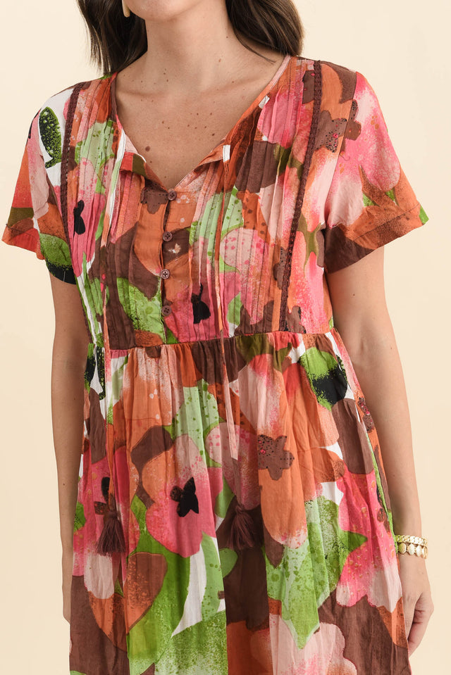 Marisol Pink Floral Crinkle Cotton Dress,Brunette model,alt text|model:MJ image 7