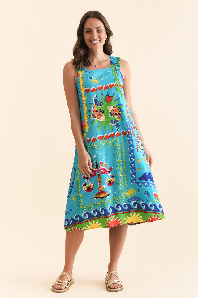 Marit Blue Mosaic Pocket Dress,Full Body,Brunette model,alt text|model:MJ image 6