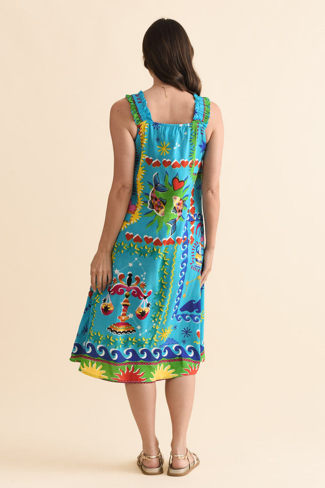 Marit Blue Mosaic Pocket Dress,Back,Brunette model,alt text|model:MJ image 4