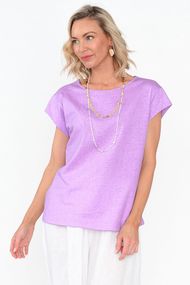 Marlin Purple Wash Cotton Tee neckline_Round  alt text|model:Anna;wearing:S