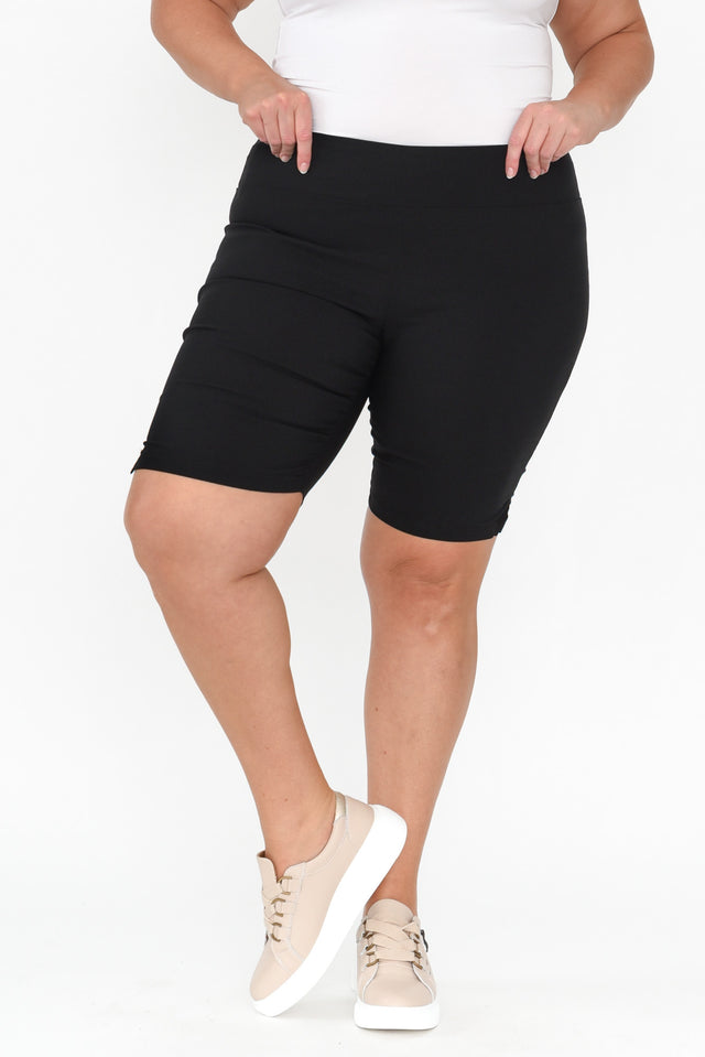 Marlo Black Side Split Shorts,Blonde model,plus-size,curve-bottoms,plus-size-shorts, alt text|model:Caitlin