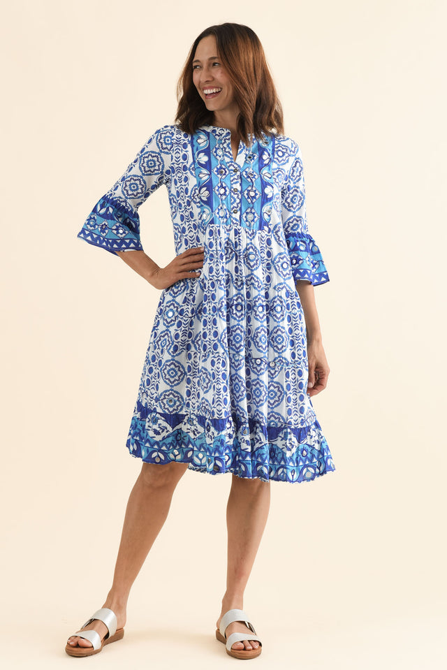 Maro Blue Tile Cotton Sleeveless Dress image 1