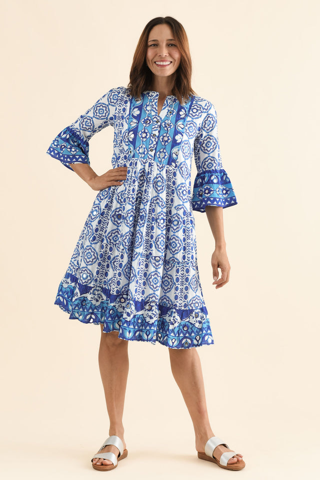 Maro Blue Tile Cotton Sleeveless Dress image 2