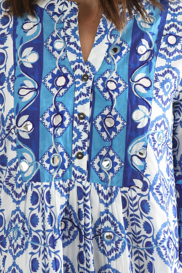 Maro Blue Tile Cotton Sleeveless Dress image 5