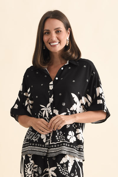 Martine Black Tropical Button Shirt