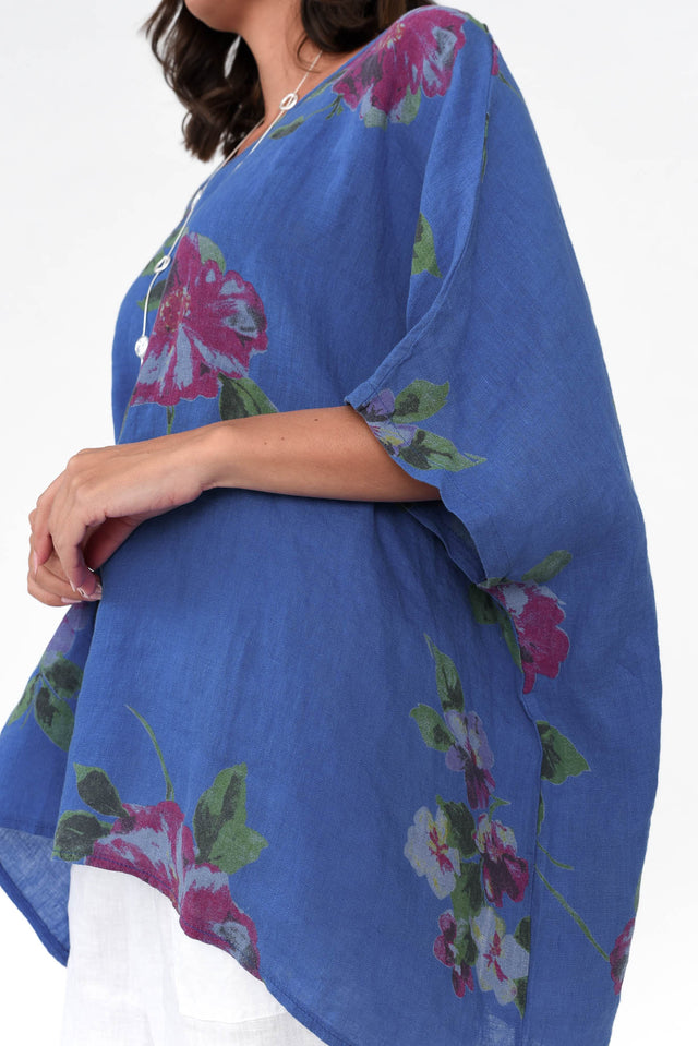 Martine Cobalt Flower Linen Top