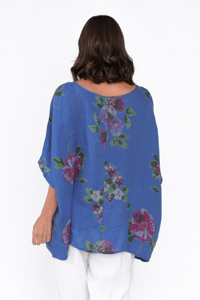 Martine Cobalt Flower Linen Top