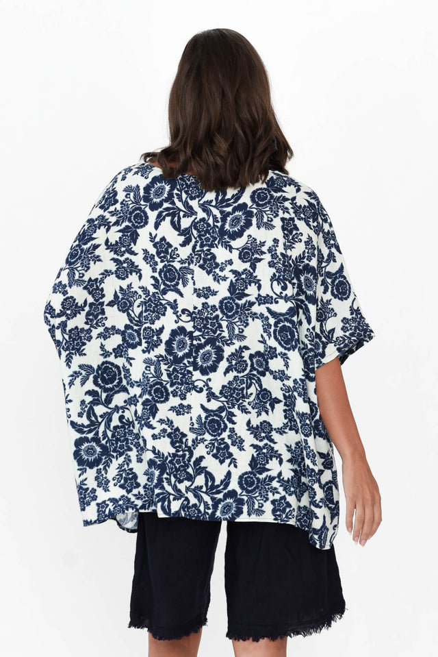 Martine Navy Floral Linen Top