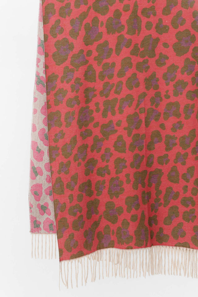 Marwa Pink Leopard Tassel Scarf image 4