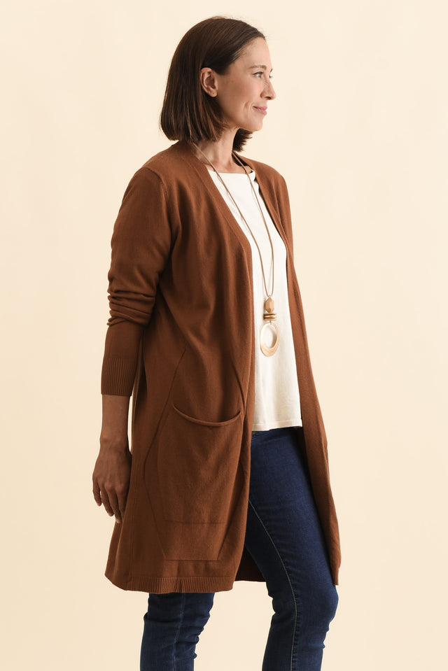 Mary Chocolate Pocket Cardigan,Brunette model,alt text|model:Cara image 5