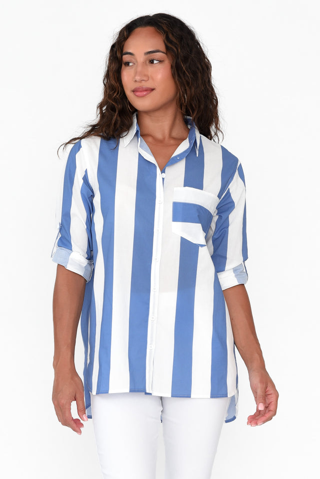 Maryann Blue Stripe Cotton Shirt neckline_V Neck  image 2