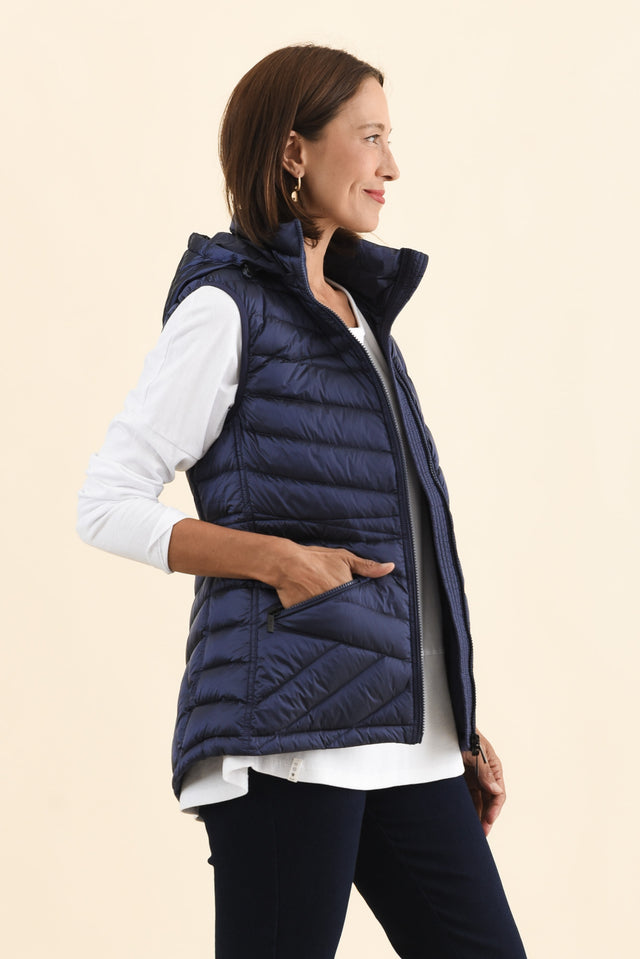 Maryclaire Navy Down Puffer Vest,Brunette model,alt text|model:Cara image 5