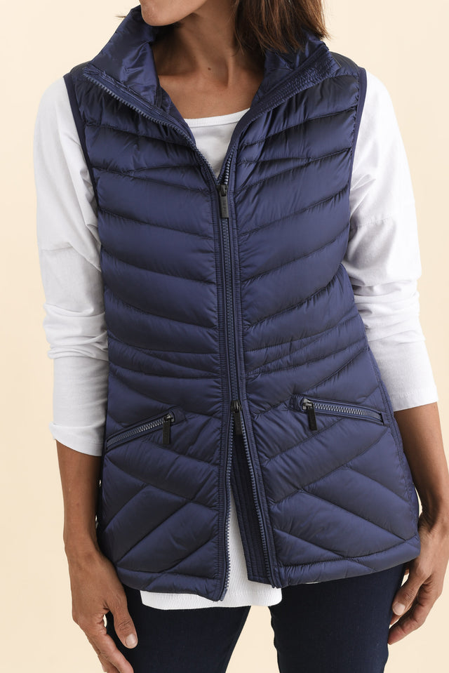Maryclaire Navy Down Puffer Vest,Brunette model,alt text|model:Cara image 8