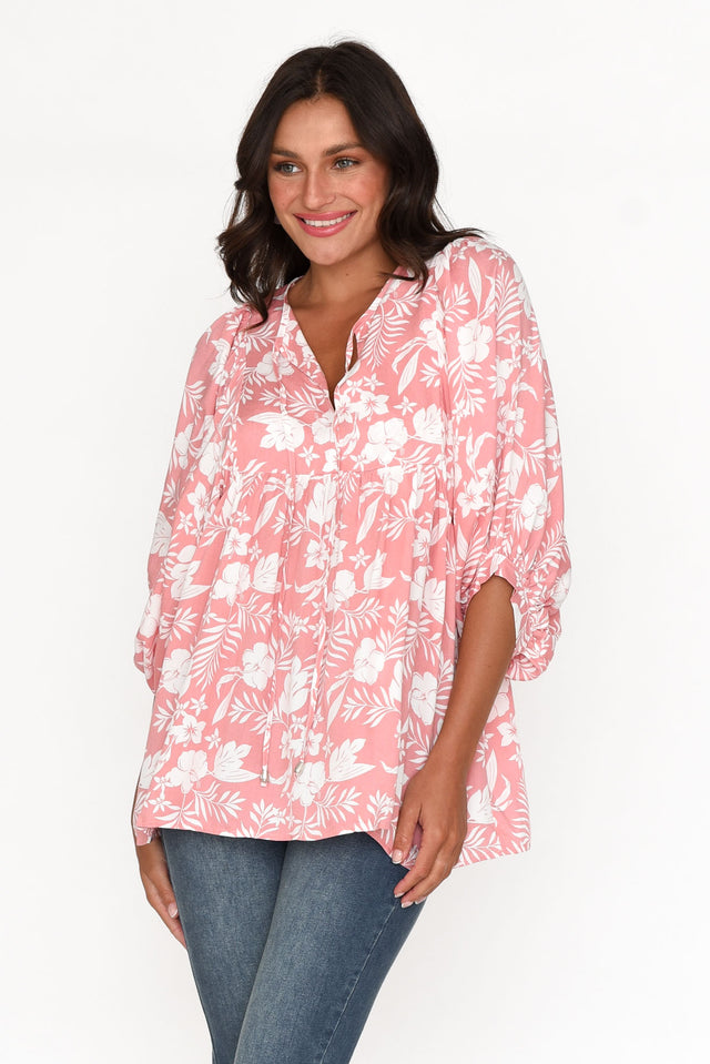 Marylee Pink Garden Gathered Top neckline_V Neck