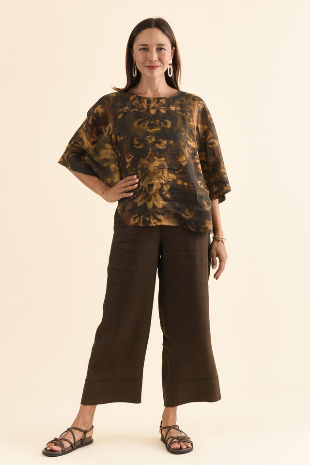 Massimo Yellow Floral Scoop Neck Tee,Full Body,Brunette model,alt text|model:Cara image 2