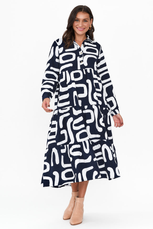 Mateo Navy Abstract Cotton Corduroy Dress banner image