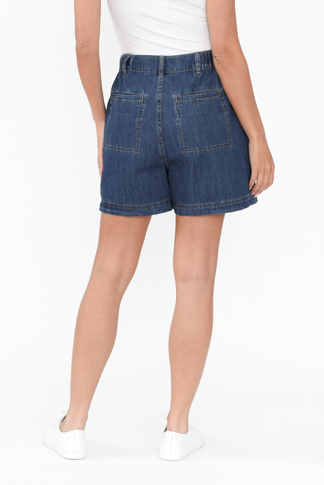 Matilda Dark Blue Denim Stretch Shorts,Brunette model,alt text|model:MJ image 6