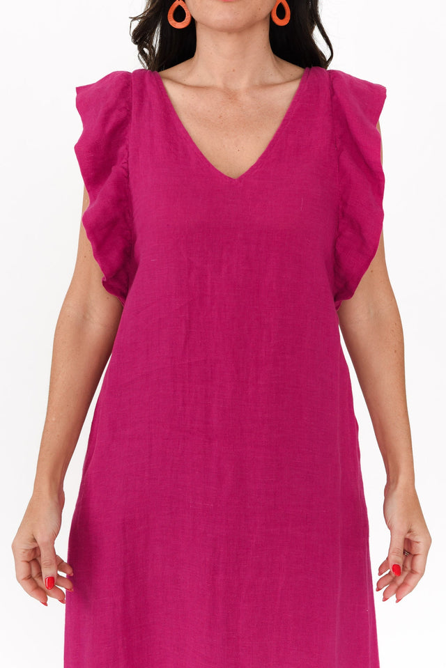 Matilda Hot Pink Pink Linen Dress,Brunette model,alt text|model:Nicole image 7