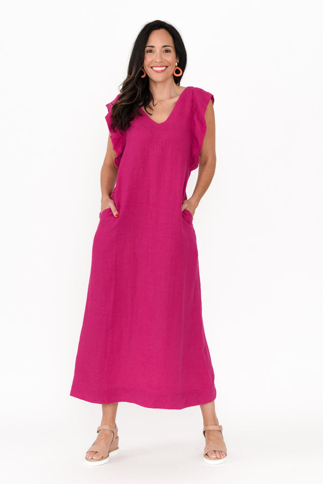 Matilda Hot Pink Pink Linen Dress,Brunette model,alt text|model:Nicole image 8