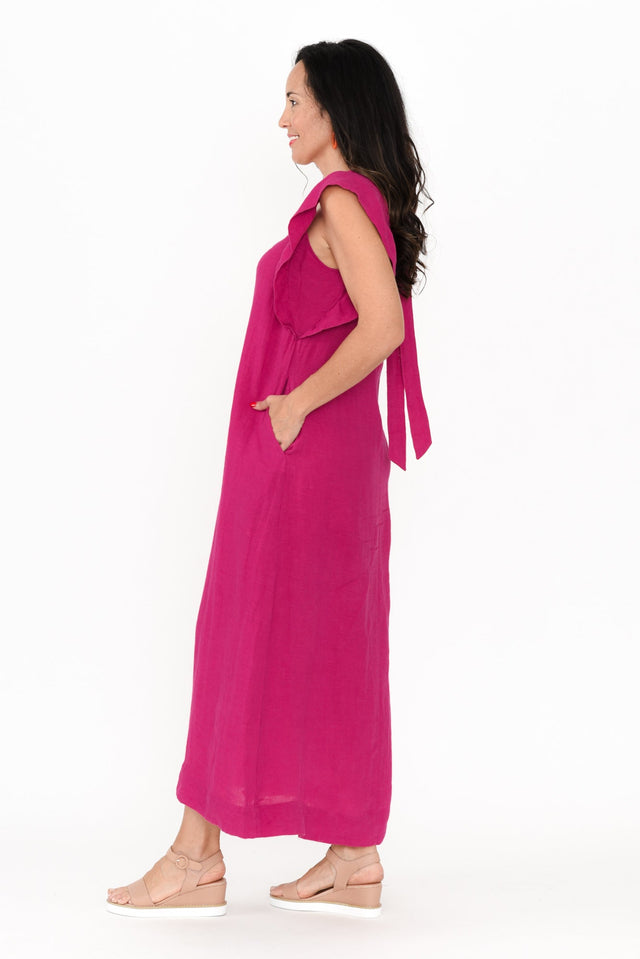 Matilda Hot Pink Pink Linen Dress,Brunette model,alt text|model:Nicole image 5