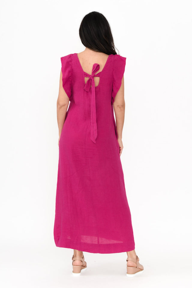 Matilda Hot Pink Pink Linen Dress,Brunette model,alt text|model:Nicole image 6