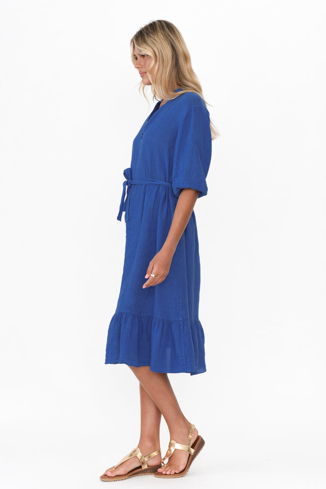 Mattea Blue Linen Ruffle Dress image 3