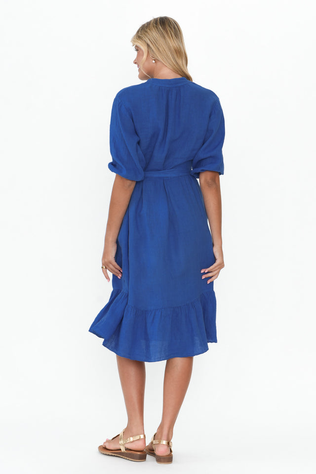 Mattea Blue Linen Ruffle Dress image 4