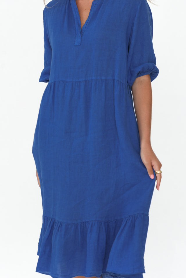 Mattea Blue Linen Ruffle Dress image 5