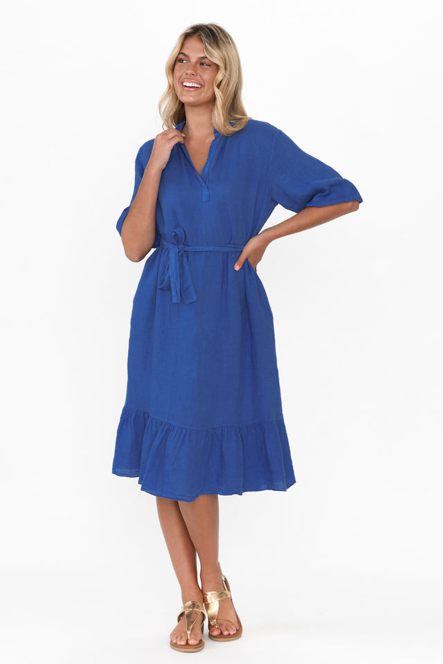 Mattea Blue Linen Ruffle Dress image 6