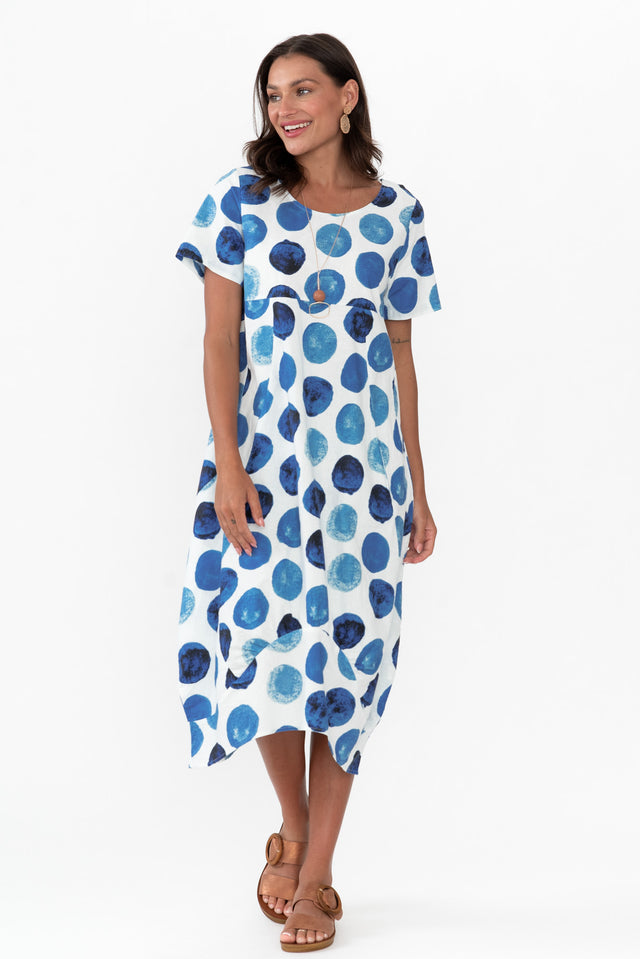 Mattie Blue Spot Linen Dress