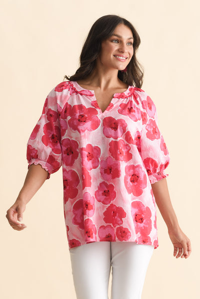 Maurice Pink Floral Cotton Top
