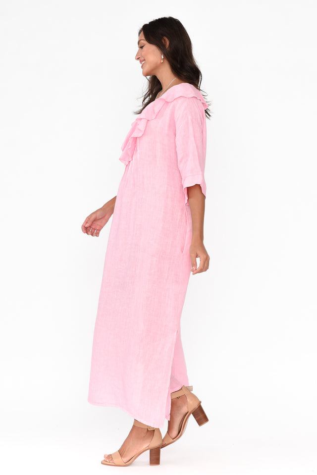 Mavice Pink Linen Ruffle Dress