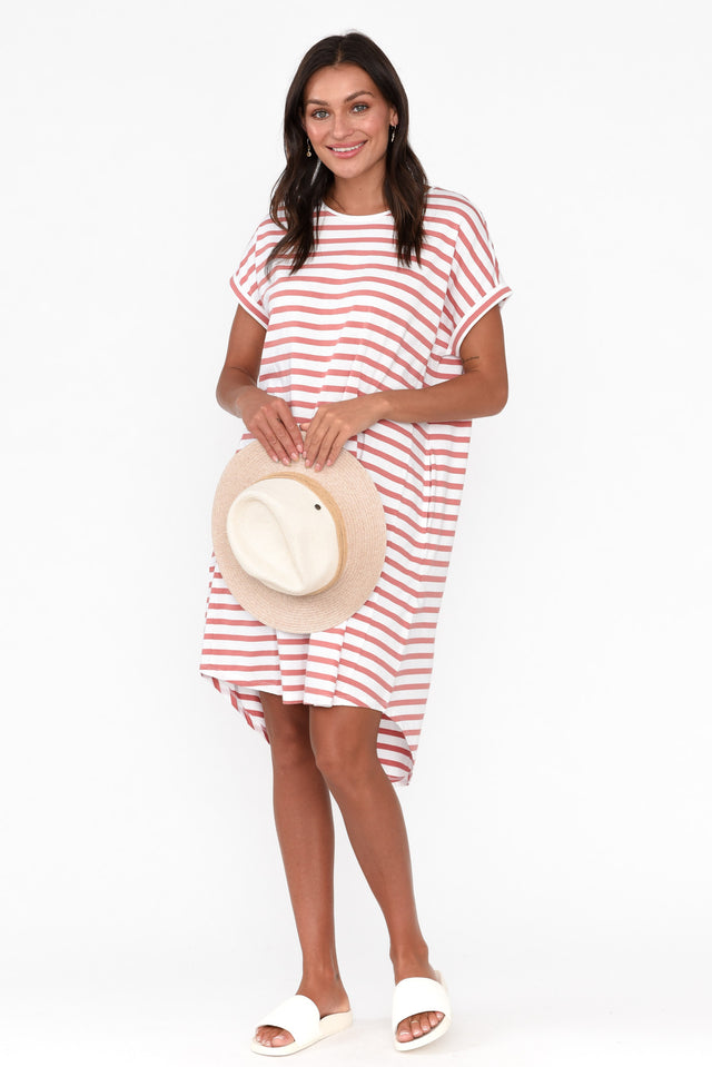 Maxine Blush Stripe Cotton T-Shirt Dress