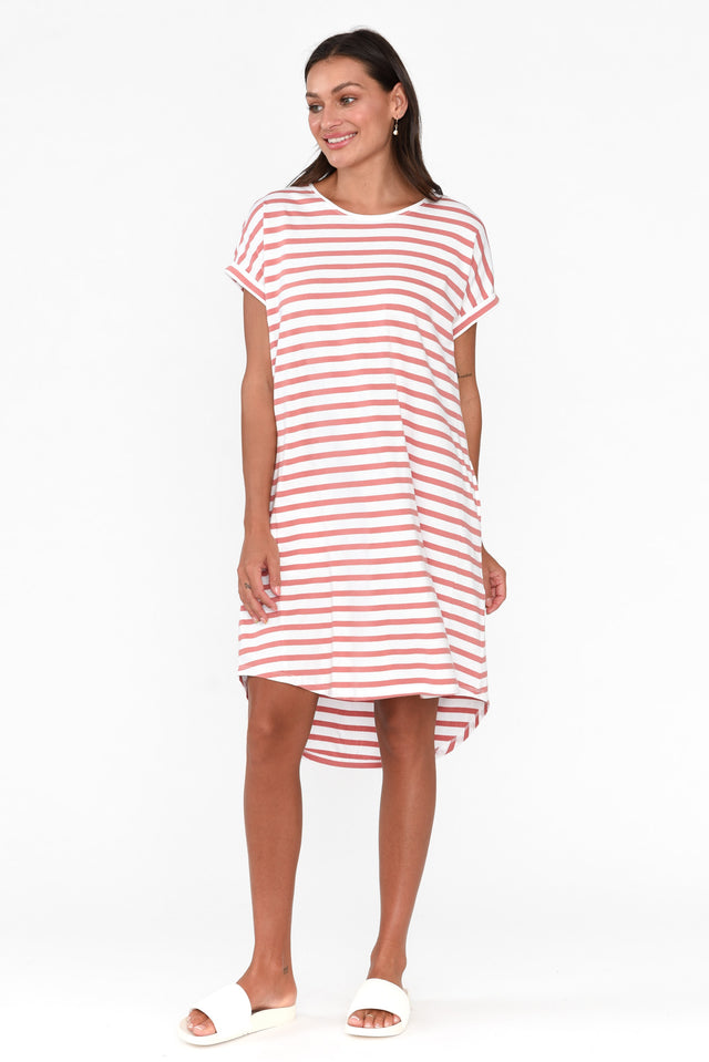 Maxine Blush Stripe Cotton T-Shirt Dress