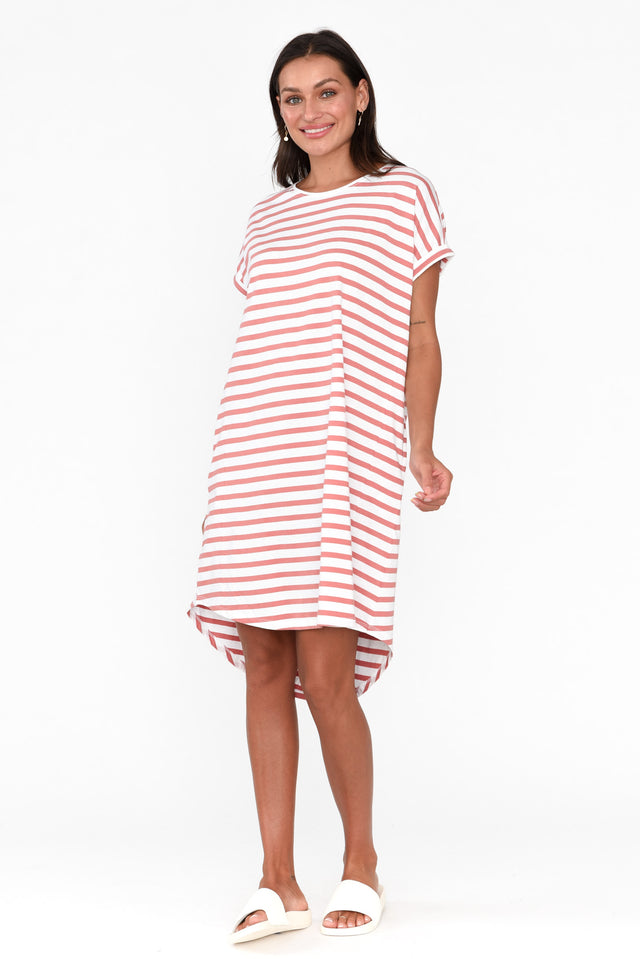 Maxine Blush Stripe Cotton T-Shirt Dress