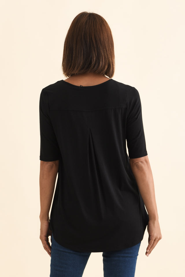Maya Black Half Sleeve Tee,Brunette model,alt text|model:Cara image 6