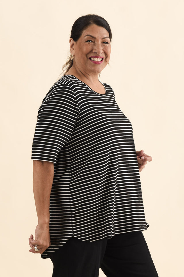 Maya Black Stripe Half Sleeve Tee,Brunette model,alt text|model:Pilita image 10