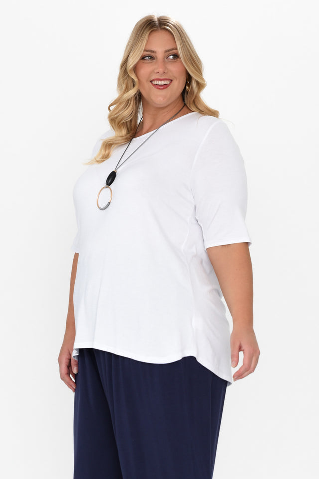 Maya White Half Sleeve Tee,Blonde model,alt text|model:Caitlin image 11