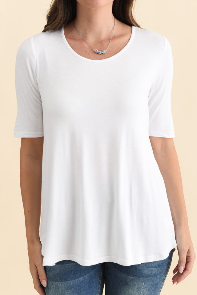 Maya White Half Sleeve Tee,Brunette model,alt text|model:MJ image 7