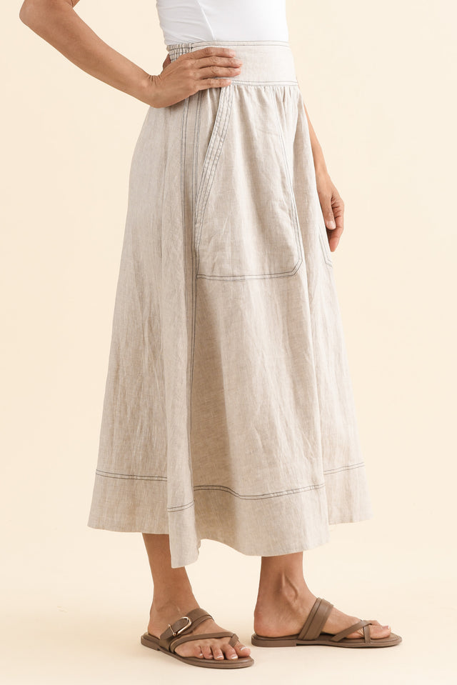 Mayan Natural Contrast Linen Pocket Skirt,Side,Brunette model,alt text|model:Cara image 3