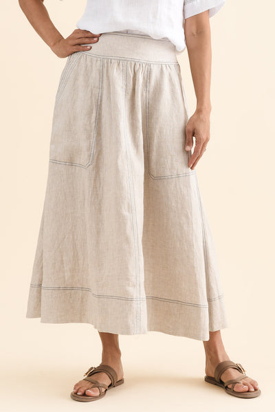 Mayan Natural Contrast Linen Pocket Skirt