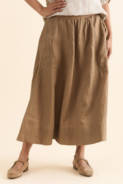 Mayan Tan Linen Pocket Skirt